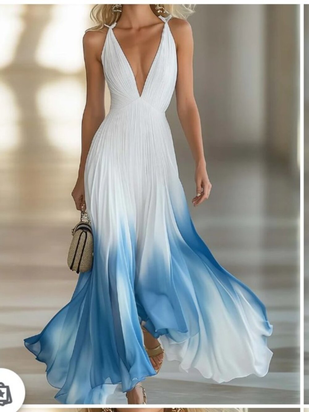 Oyrosy Azure | Blue Gradient Chiffon Maxi Dress